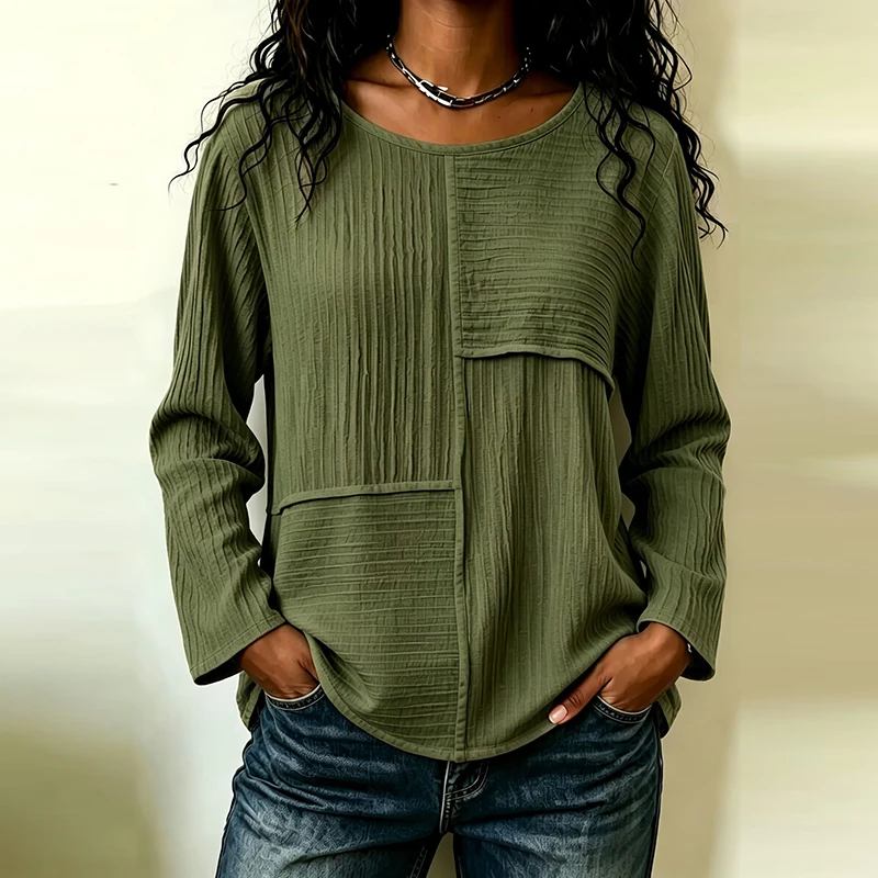 Elegant O Neck Long Sleeve Women T-Shirts Solid Color Loose Tee Pullover Spring Autumn Shirts For Women T Shirts Blue White