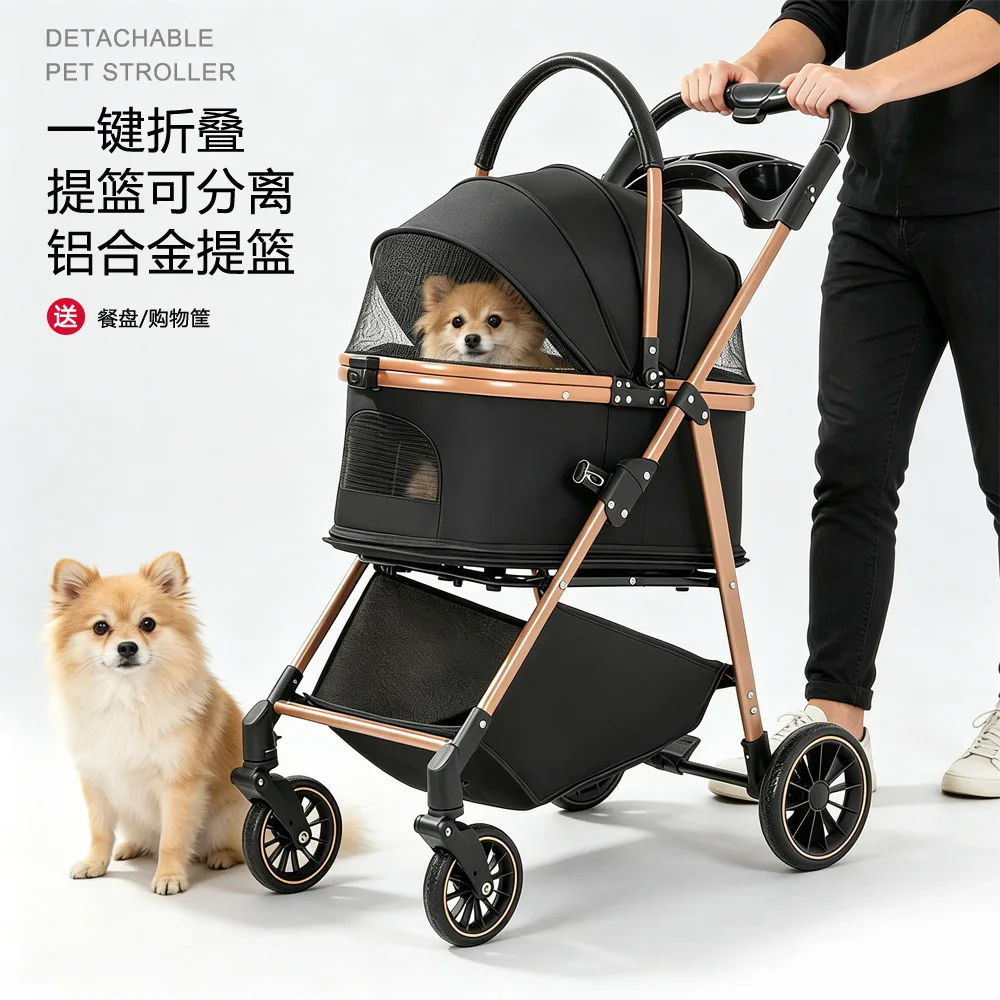 Multifunctional Pet Stroller for Dogs and Cats Single-Hand Folding Portable Lightweight Stroller for Small Pets Outdoor Use