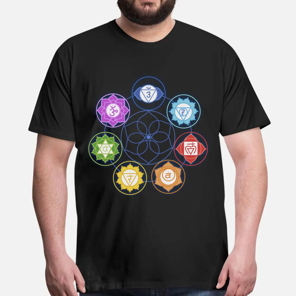 

Colorful chakras set concept Yoga Sacred Geometry OM Namaste Kundalini Meditation Gift T-Shirt Short Sleeve Graphic clothes