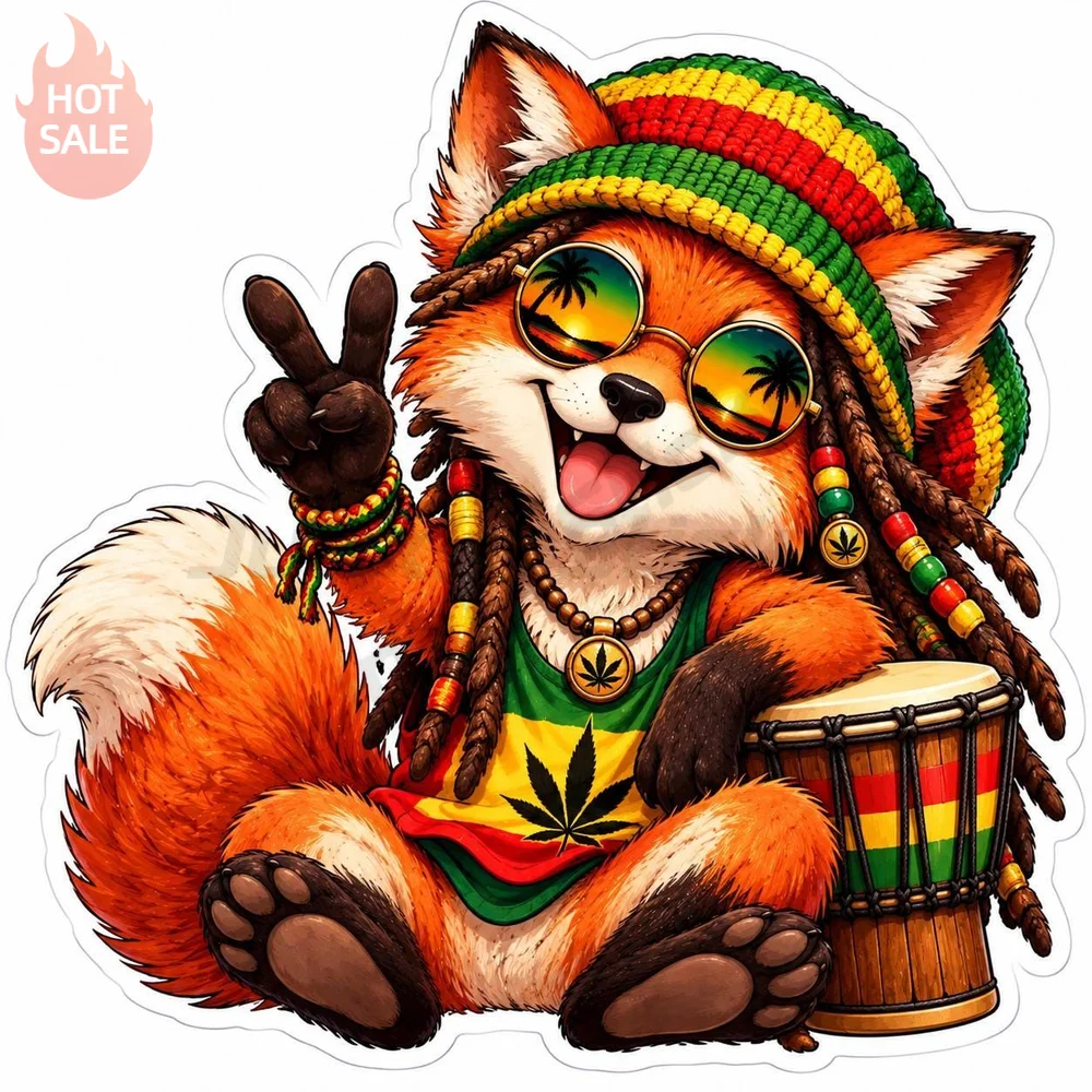 Rasta Fox Funny Reggae Sunglasses Jamaican Vibes Cool Festivals Sticker For Car Window Waterproof Vinyl Decal Vehicle Decor