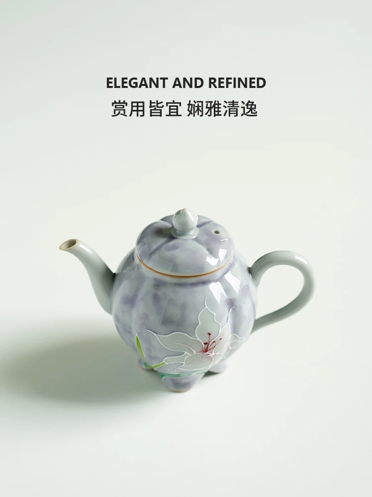 Good-looking Little Teapot Creative Purple Pure Hand Painted Lily Fragrance Ceramic Tea Maker Household Kung Fu Set