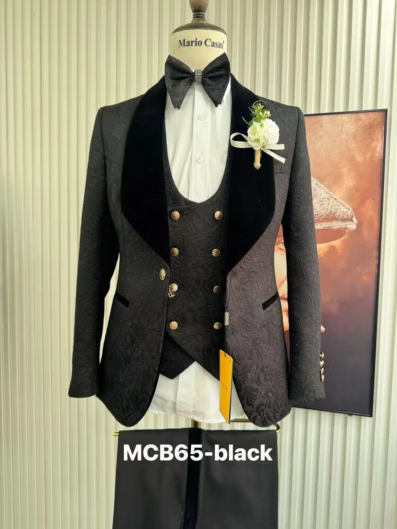 Mens Suits Designer Wedding Tuxedos Beaded Jacquard Men Shawl Lapel 2 Piece Set Jacket Pants Unique Groom Blazers Customized