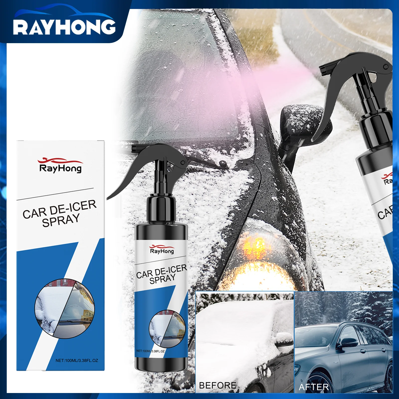 100ml Ice Melt Spray for Cars Instant Deicer for Windshield Wipers Locks Prevents Glass Cracking Extreme Cold Weather Autocare