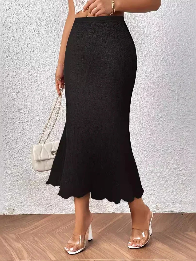 

Women Fishtail Skirt Long Skirts Slim Maxi Bodycon Elegant Splice Knitted High Waist Elastic Waist Temperament Sheath Y2k Skirt