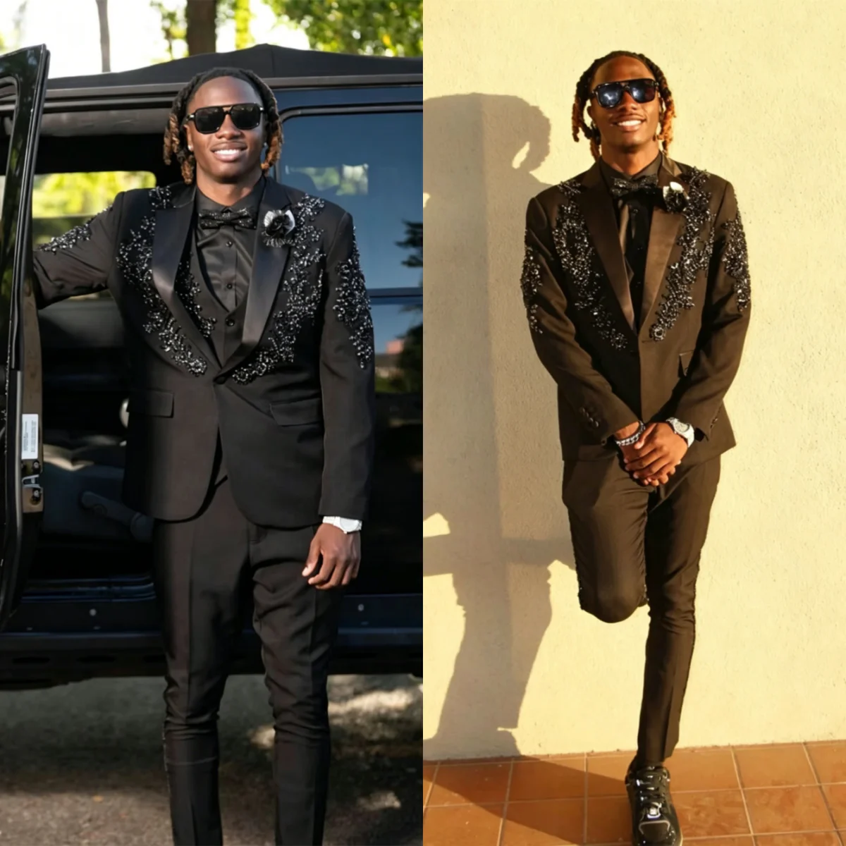 Sparkly Crystals Men Weddibg Tuxedos Notched Lapel Customized Loose Fit Prom Male Blazers 2 Pieces Sets Formal Party