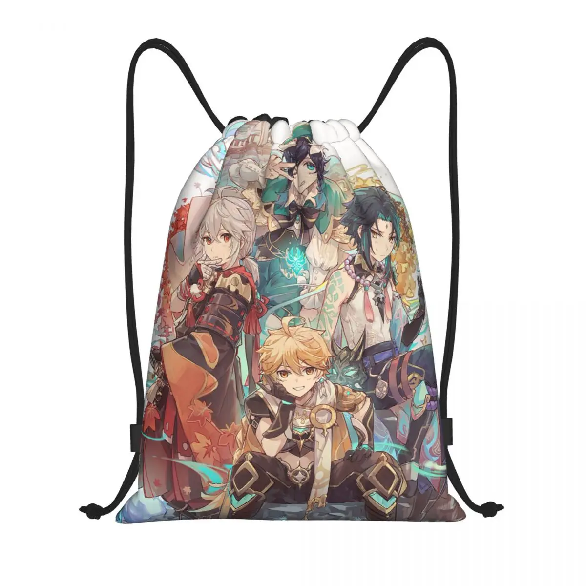 Genshin Impact Drawstring Backpack Sports Gym Bag Water Resistant Kaedehara Kazuha Xiao Aether String Sackpack for Working Out