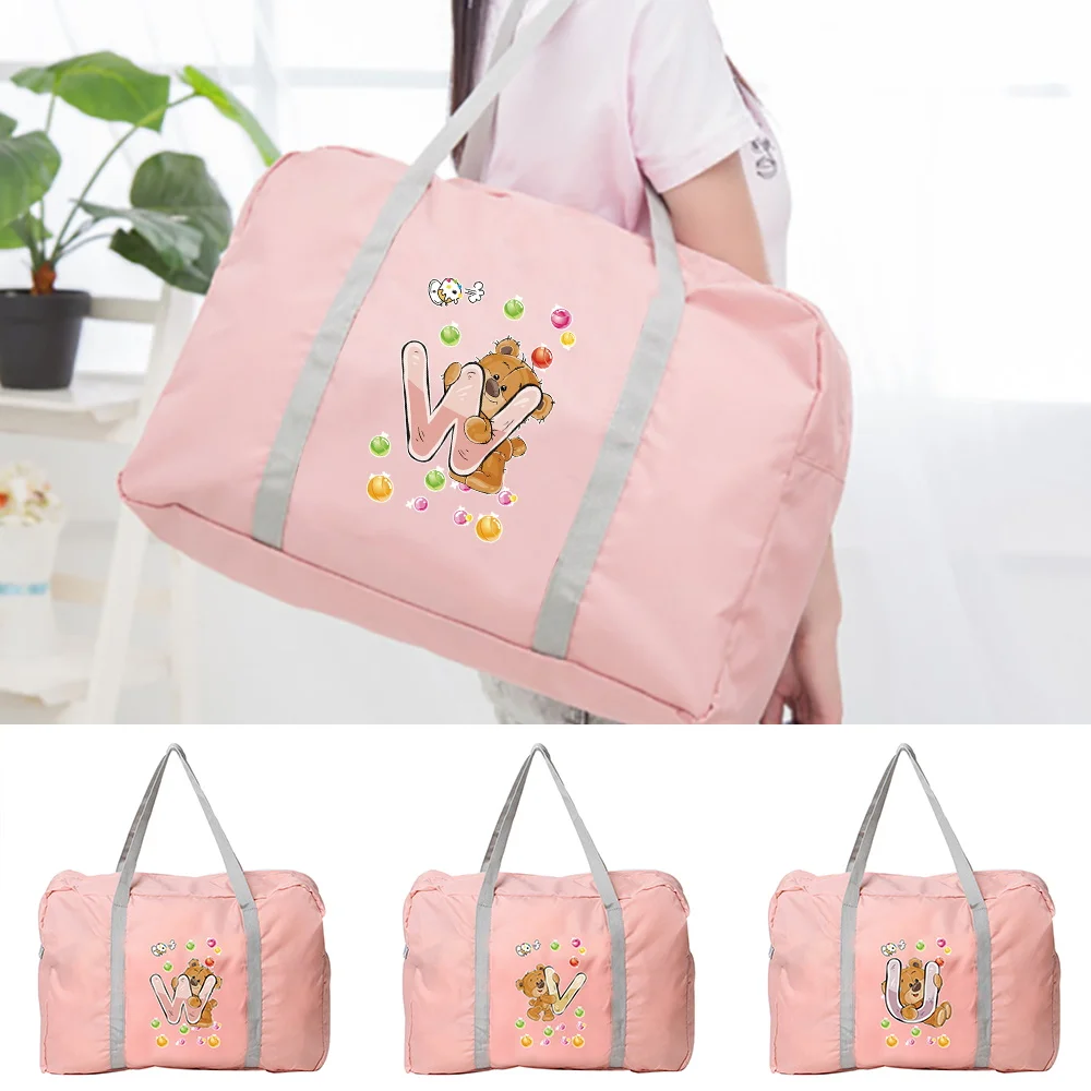 

Foldable Large-capacity Unisex Fashion Luggage Travel Tote Bag Bear Letter Pattern Travel Bag