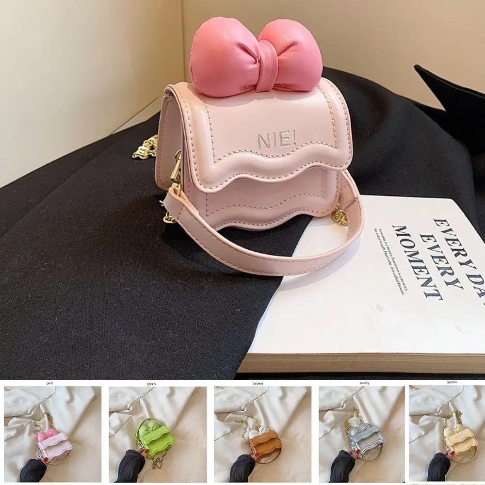 Bolso de princesa con lazo para niñas, Cartera de cuero Pu con cadena bonita, monedero portátil de alta calidad