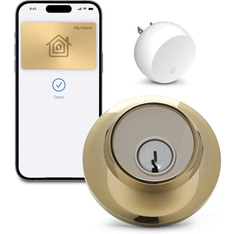 Lock+ Connect Wi-Fi Smart Lock Plus Apple Home Keys - Remotely Control from Anywhere - Includes Key Fobs - (Polished Brass)