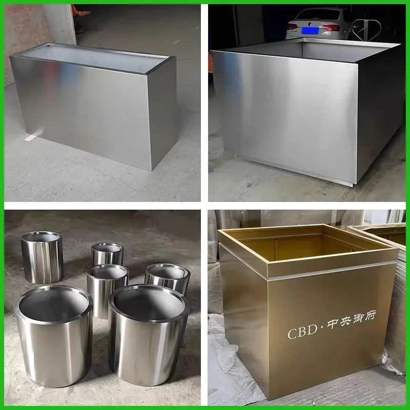 Outdoor stainless steel flower boxes, metal iron plaza finished products, mobile tree beds, flower beds, combination