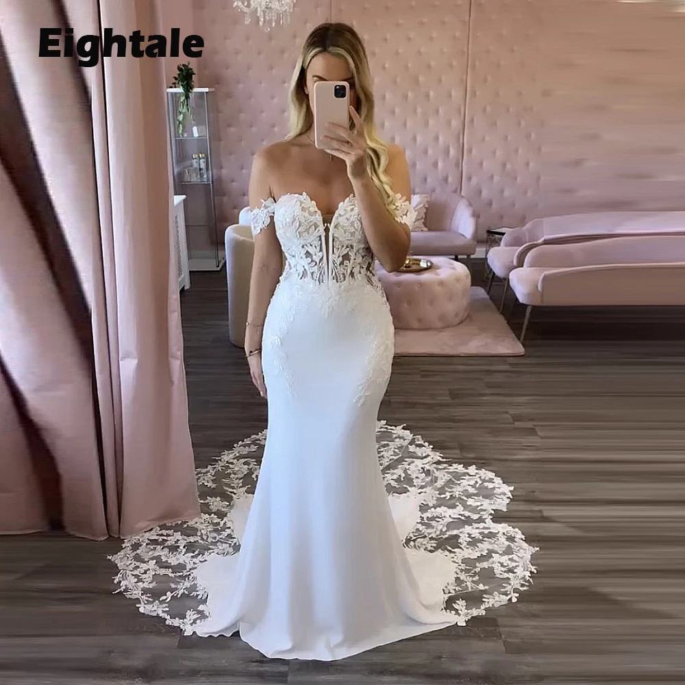 Eightale Boho vestidos de novia sirena encaje fuera del hombro corte tren apliques vestido de novia personalizado blanco marfil hochzeitskleid