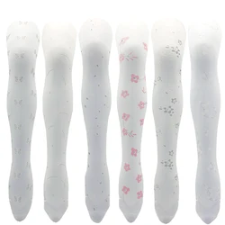 Spring Autumn 80D Kids Opaque White Nylon Printed Floral Butterfly Velvet Stretchy Tights Children Wedding White Graphic Tights