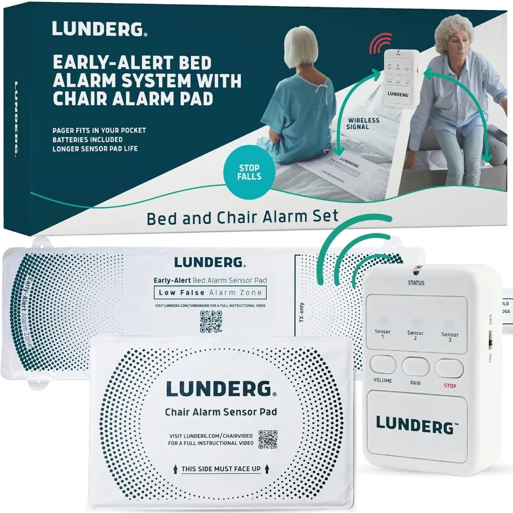 

Bed Alarm for Elderly Adults & Chair Alarm Set - Wireless Early-Alert Sensor Pad, Chair Pad & Pager