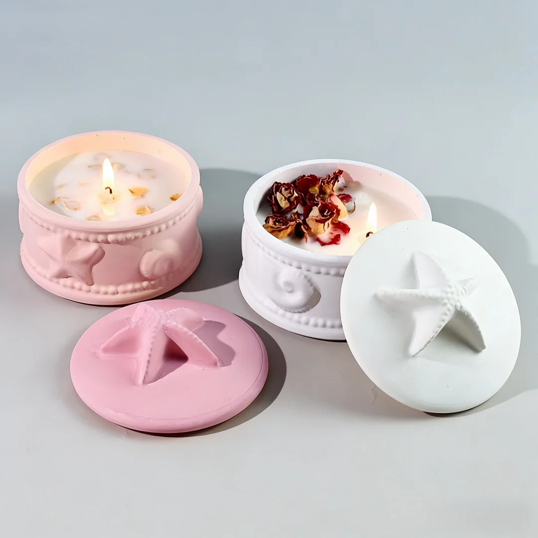 

Прибрежная морская морская звезда, цилиндрическая чашка для свечей с крышкой, гипсовая силиконовая форма, сделай сам, гипсовая декоративная коробка для хранения