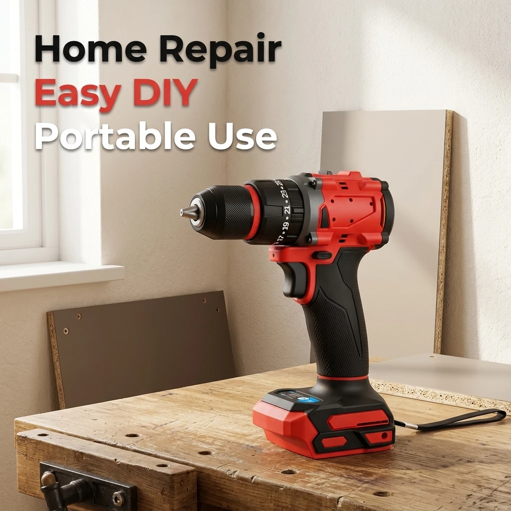 Cordless Brushless Electric Impact Drill Rechargeable Power Tool with LED Light for Home DIY Construction Professional Use Kit