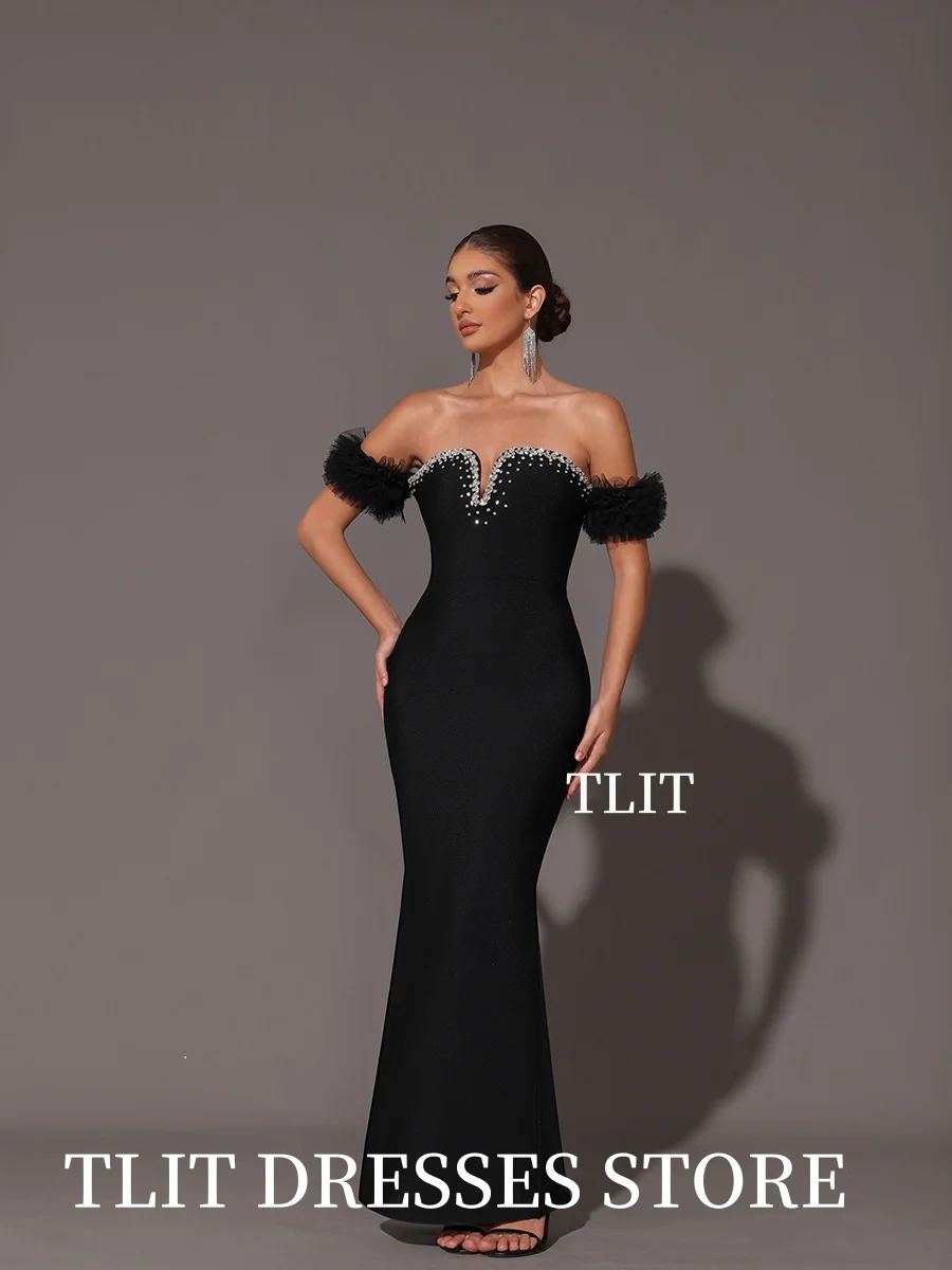 TLIT Simple Satin Mermaid Crystal Evening Dresses Strapless Prom Gowns Customized Party Dresses Customized vestidos de fiesta