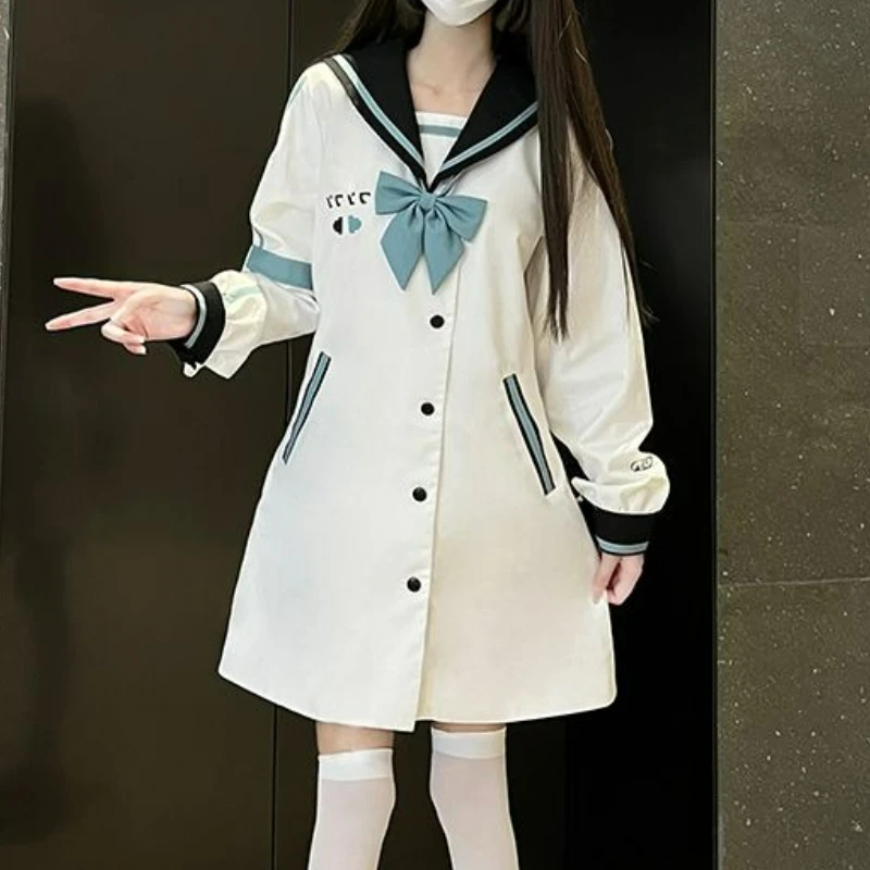 Japanese Preppy Style Sweet Lolita Coats Women Kawaii Sailor Collar Bow Casual Jackets Harajuku Y2k Cosplay Jk Uniform Outwear