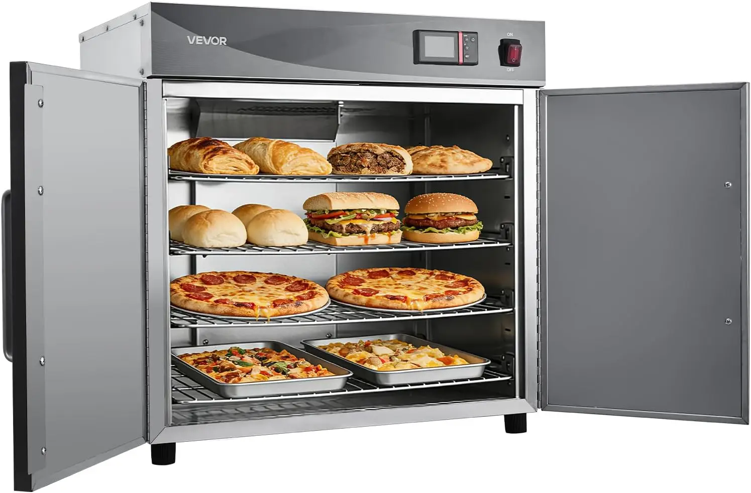 

Electric Hot Box Food Warmer 4 Tier Commercial Warming Cabinet with Water Tray Double Door and Adjustable Shelves Stainless