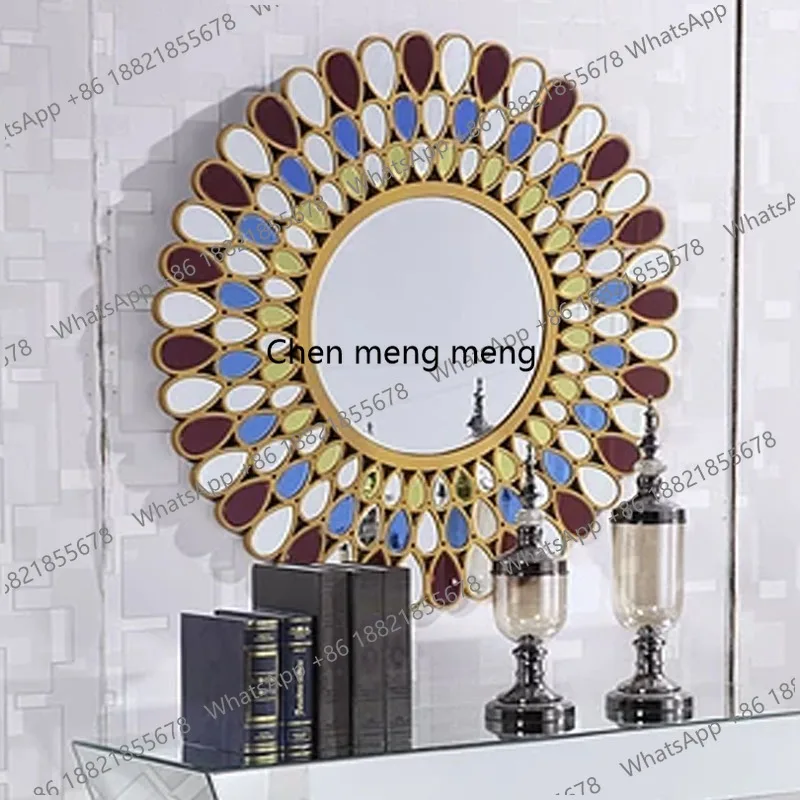

European-style dining side circular decorative mirror, living room fireplace hanging mirror, palace entrance corridor