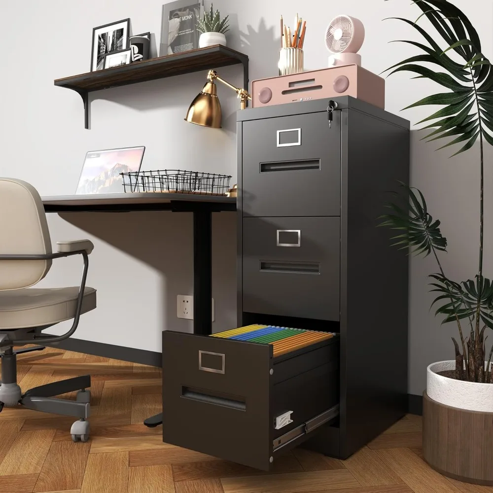خزانة ملفات معدنية عمودية ذات 3 أدراج مع قفل، وحدة تخزين لأرقام A4/الحروف/القانونية، وتصميم موفر للمساحة للاستخدام المكتبي والمنزلي #2