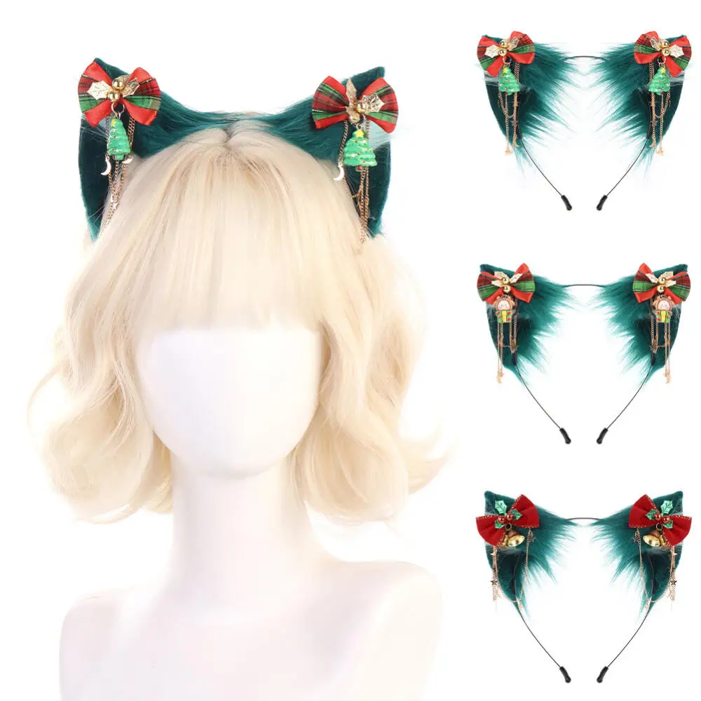 

Christmas Performent Accessories Animal Ears Headwear Cat Woman Ear Headband Fluffy Green Realistic Kitty Lolita Hairband