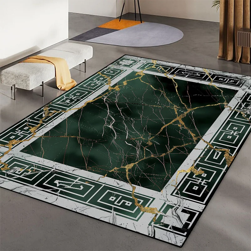 Alfombra de mármol con textura europea para sala de estar, tapete de lujo moderno para decoración del hogar, sala de estar, área de sofá, antideslizante, lavable, entrada