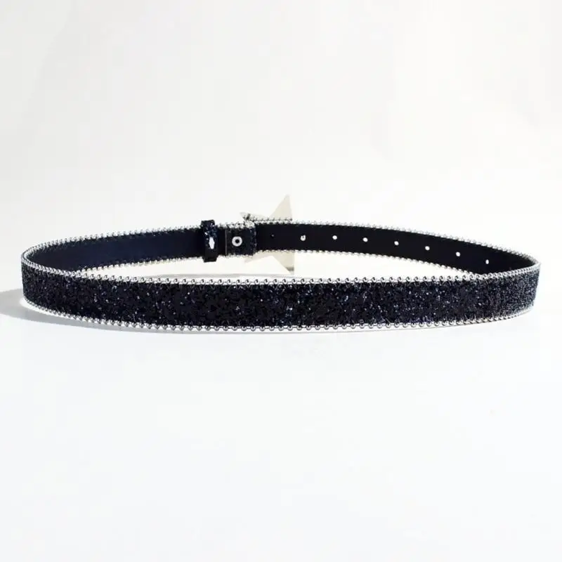 

652F Skinny Waist Belt Decorative Belt for Pants Sequined Star Buckles Belt Female Wasitband 2000s Eye Catching Waiststrap