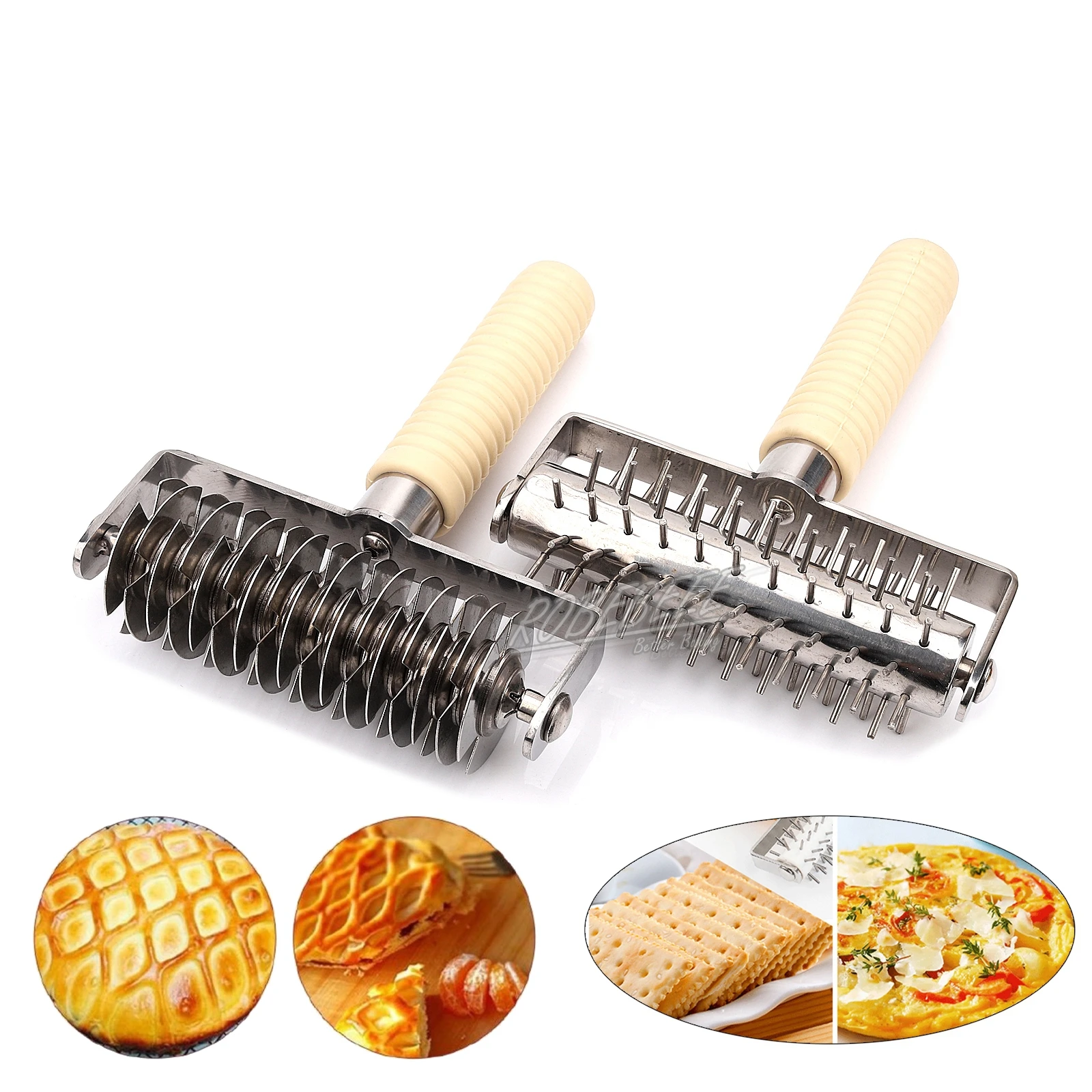 Pizza Lattice Roller Dough Rolling Docker 304 Stainless Steel Pin Puncher Hole Maker with Silicone Coating Handle Kicthen Gadget