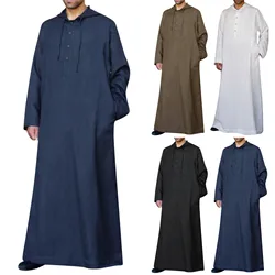 Men Muslim Robes Summer Clothing Kaftan Hooded Robe Arab Turkish Islam Casual Thobe Robe With Pocket Muslim  Men's blouse Abaya