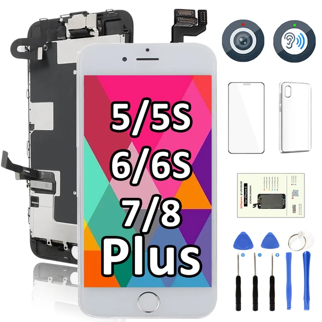 Wyświetlacz LCD AAA do iPhone'a 6 6S 7 8 Plus 5S SE Pełny zestaw zamienników Kompletny zestaw dotykowy Digitizer + przedni aparat + narzędzia
