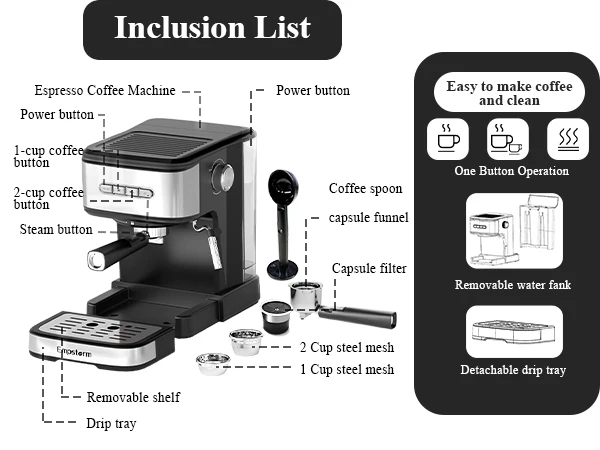 Empstorm 20Bar Espressomachines Latte & Cappuccino Maker Thuis Roestvrij Staal Turkse Andere Koffiezetapparaat Machine