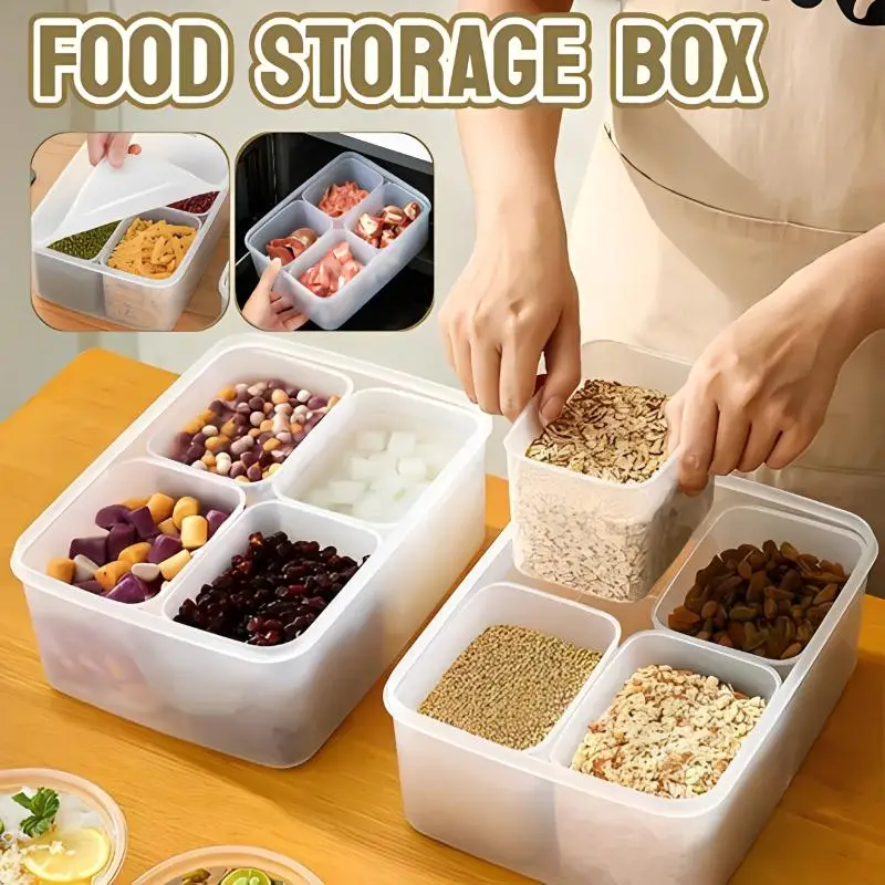 4 In 1 Refrigerator Storage Box M/L Size Meat: Food Fresh-Keep 4 Grids Transparent Crisper Kitchen