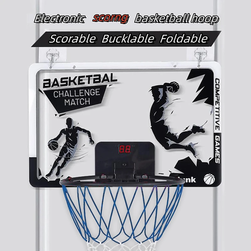 Basketbalrek voor kinderen, aan de muur gemonteerd schietbasketbalrek met scorfunctie, geen gaten, opvouwbaar basketbalbord