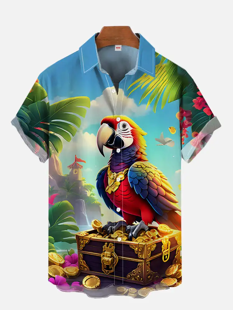 Cute Cartoon Graphic 3D Print Shirts For Men Fashion Hawaiian Shirt Beach Blouses Short Sleeve Vocation Lapel Shirt for Boys