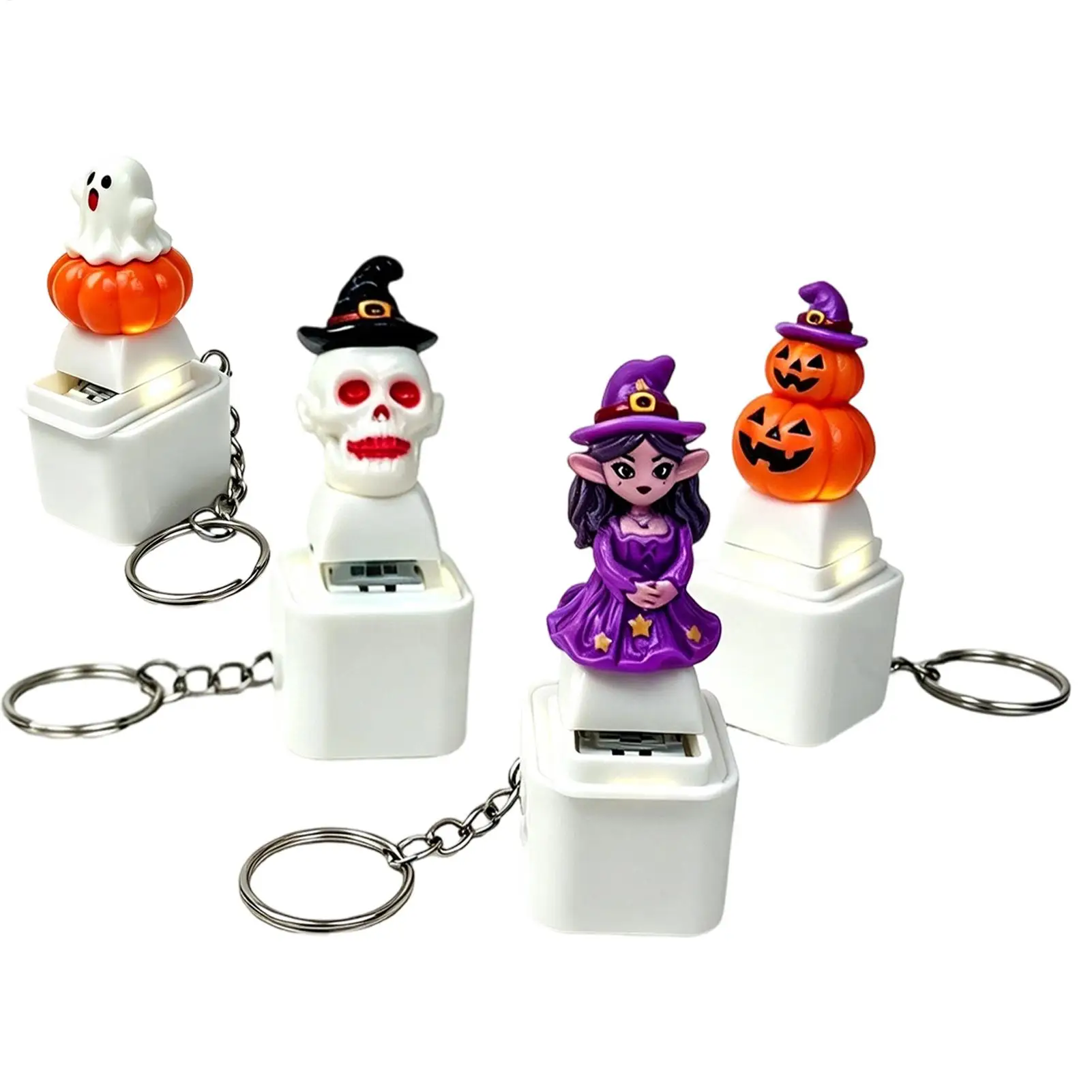 Fidget Toy Keychain 4 Pieces Light Up Halloween Fidget Clicker Button Halloween Keychain For Adults Handbag Backpack School Desk
