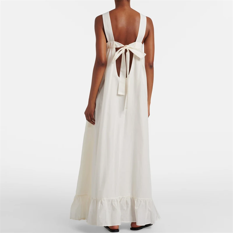 2026 Summer New Women's Pure Cotton Back Tie Double Layer Sleeveless Dress y2k High Quality Fashionable Elegant Vest Long Dress