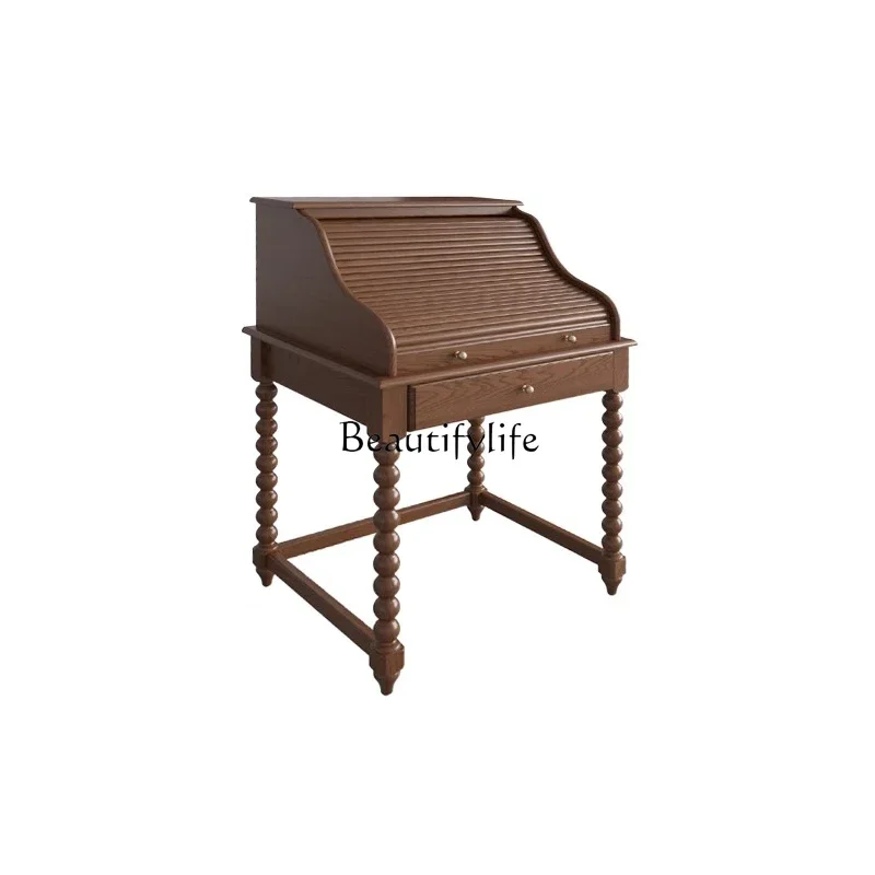 

FG10French retro piano roller shutter dresser medium antique solid wood makeup table storage cabinet integrated