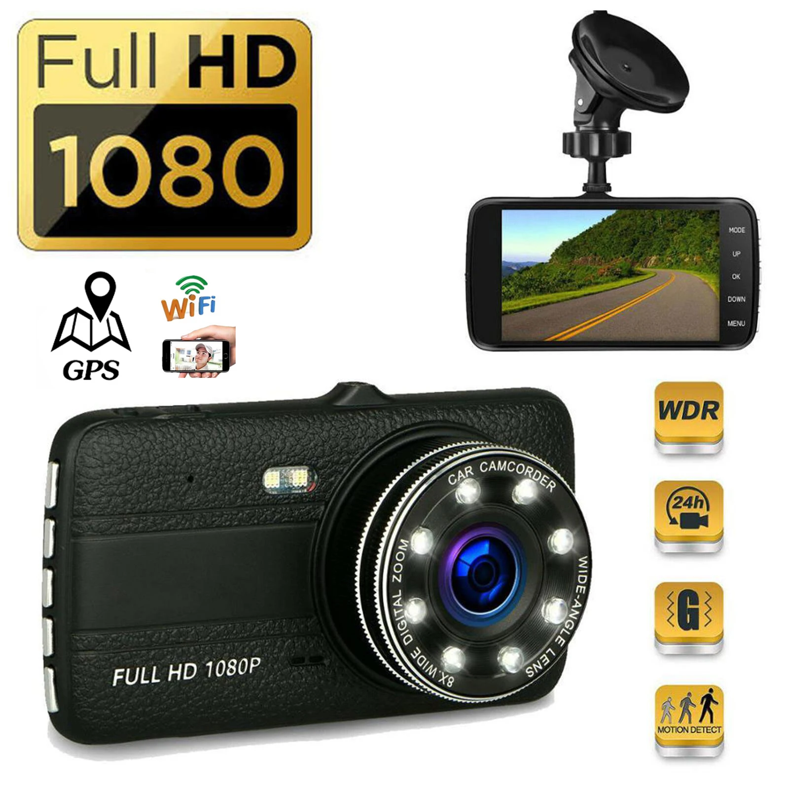 

Видеорегистратор автомобильный, Wi-Fi, Full HD, 1080P