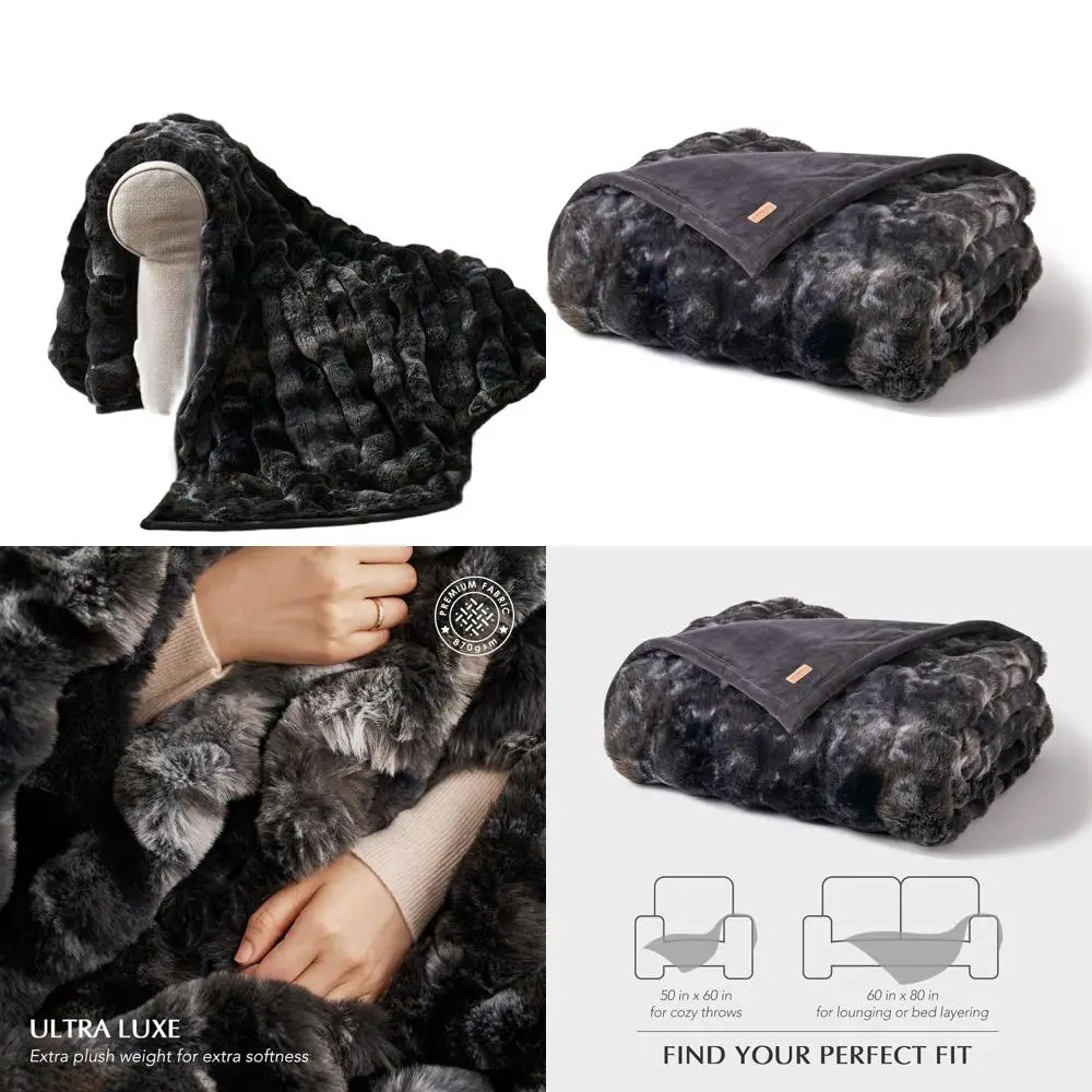 

Ультрамягкий пушистый плед из искусственного кроличьего меха, теплый и уютный двусторонний плед для кровати, дивана, кресла, угольно-серый, 50x60 дюймов