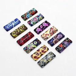 Onebeading 10x25mm Random Mixed Cashew Nuts Flowers Rectangle Pattern Glass Cabochon Flatback Photo DIY Accessories Paired 10pcs