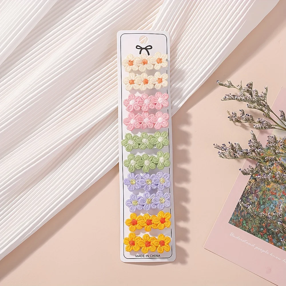10 Teile/satz Stickerei Blume Haar Clip Mädchen Nette Mini Haarnadeln für Kleinkind Kinder Clips Barrettes Headwear Haar Zubehör
