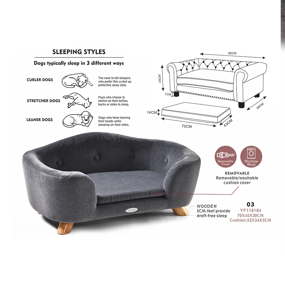 

Manufacture Sale Customized Fancy Large Luxury Pet Furniture Dog Sofa Bed