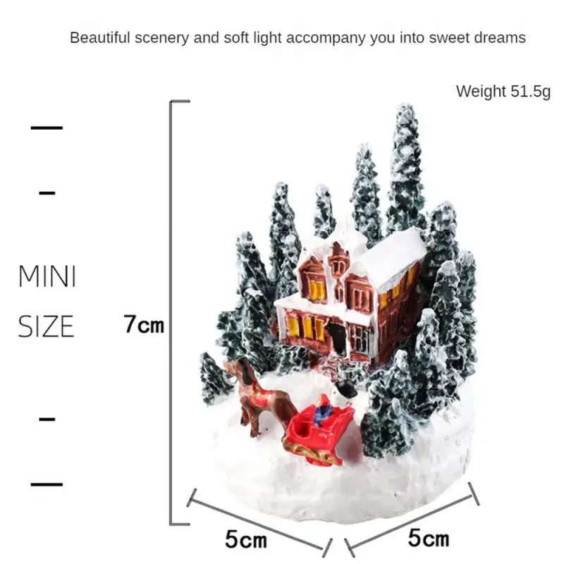 Christmas Resin Crafts Christmas Village Luminous Music Small House Snowman Tree LED Lights Holiday Gift Home Decor Ornaments