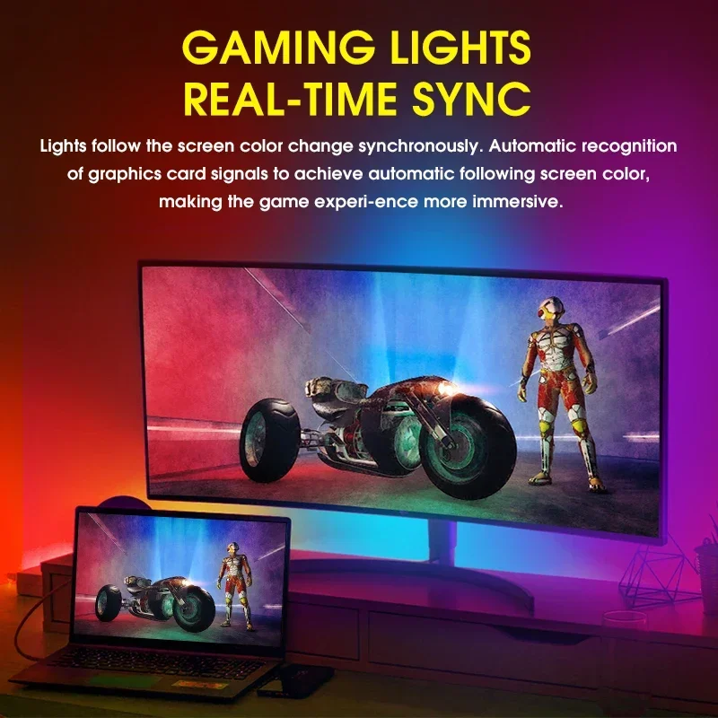 Imagem -02 - Fita Led para Monitor de Computador Gaming Sincronização de Cores Controle Inteligente Tela do pc Sonho Rgb Lâmpada Atmosfera do Jogo Backlight