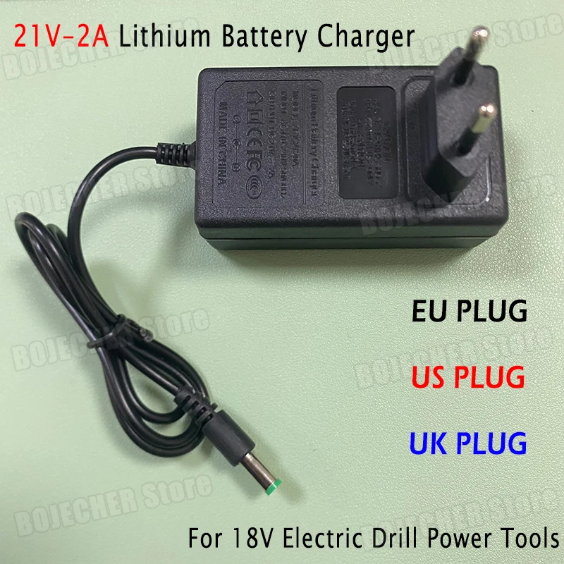 DC 21V 2A Lithium-Batterieladegerät für 18V Elektrobohrer, Intelligente Elektrowerkzeuge, Stromversorgungsadapter, Transformator, EU-, US-, UK-Stecker