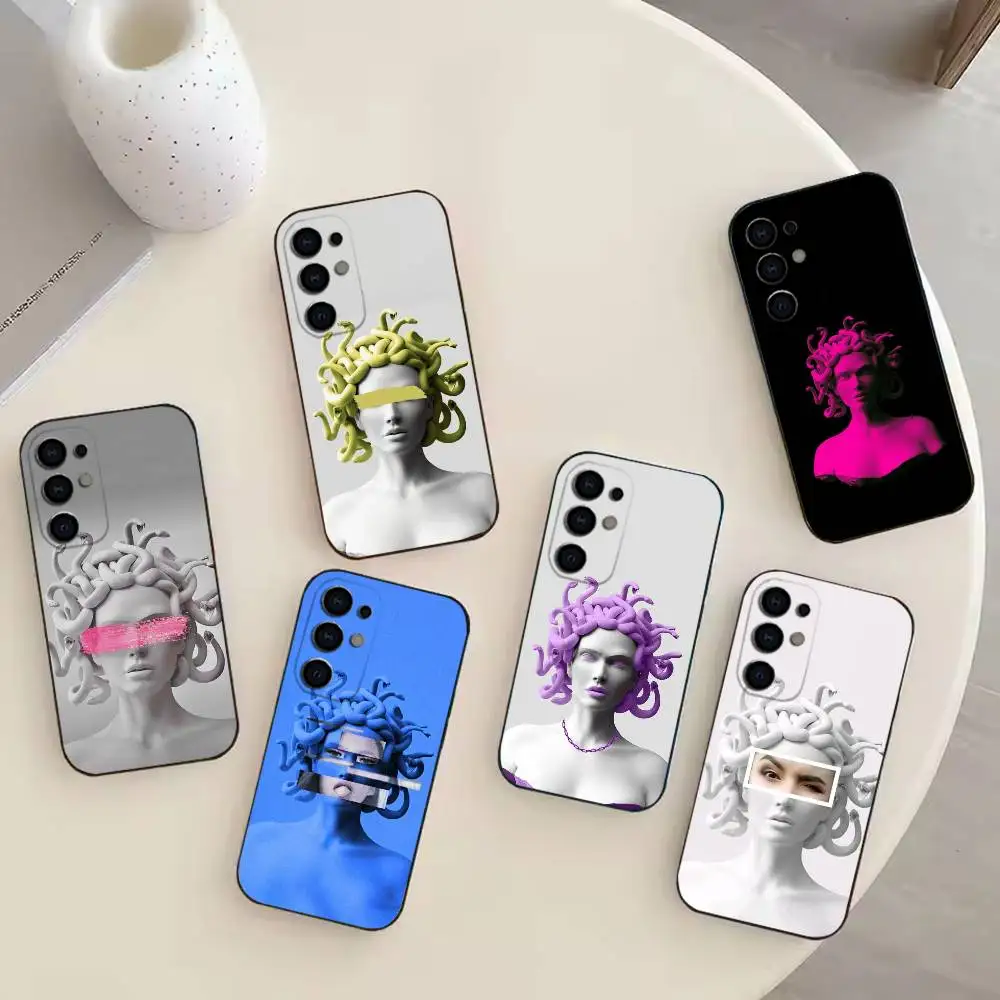 Funda de teléfono Grega Medusa para Samsung S25,24,21,22,23,30,Ultra,20,Plus,Fe,Lite,Note, funda suave negra