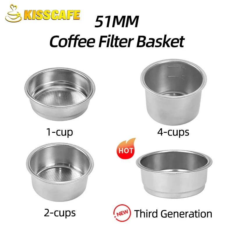 51MM Coffee Filter Basket Replacement Stainless Steel for Delonghi Bottomless Portafilter Espresso Good Accessories Barista Tool