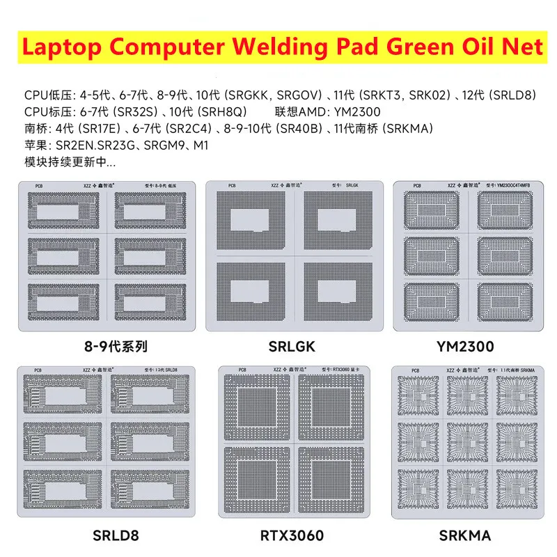 XZZ Solder Mask Repair Green Oil UV Stencil INTEL/ NVIDIA/ ATI Video Chips Notebook Graphics Card CPU BGA Reballing Plastic Mesh
