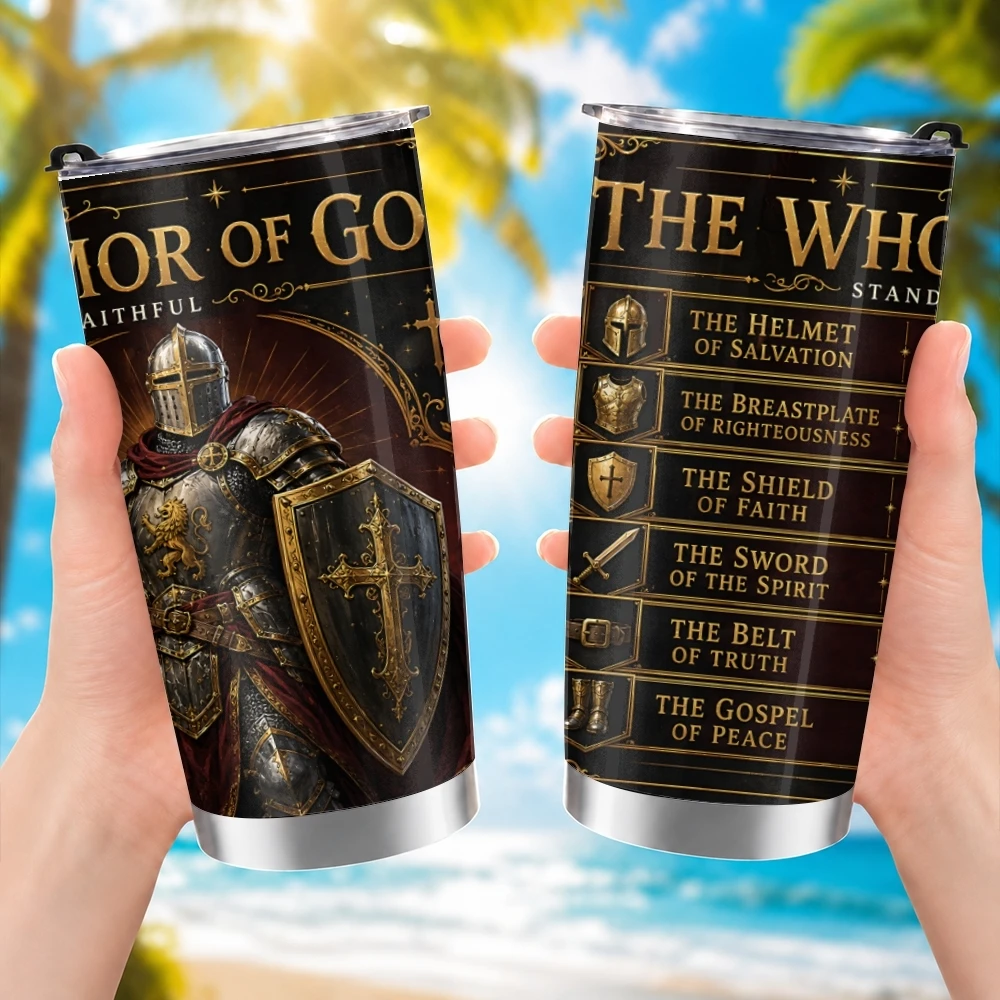 Armor Of God Vacuum Flasks 20oz Long Lasting Hot Cold Drinks Container Leakproof Stainless Steel Cup&Straw&Travel Gift