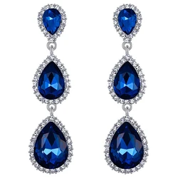 Huitan Black/Blue Pear Cubic Zirconia Long Hanging Earrings for Women Temperament Lady's Ear Accessories New Trendy Jewelry Bulk